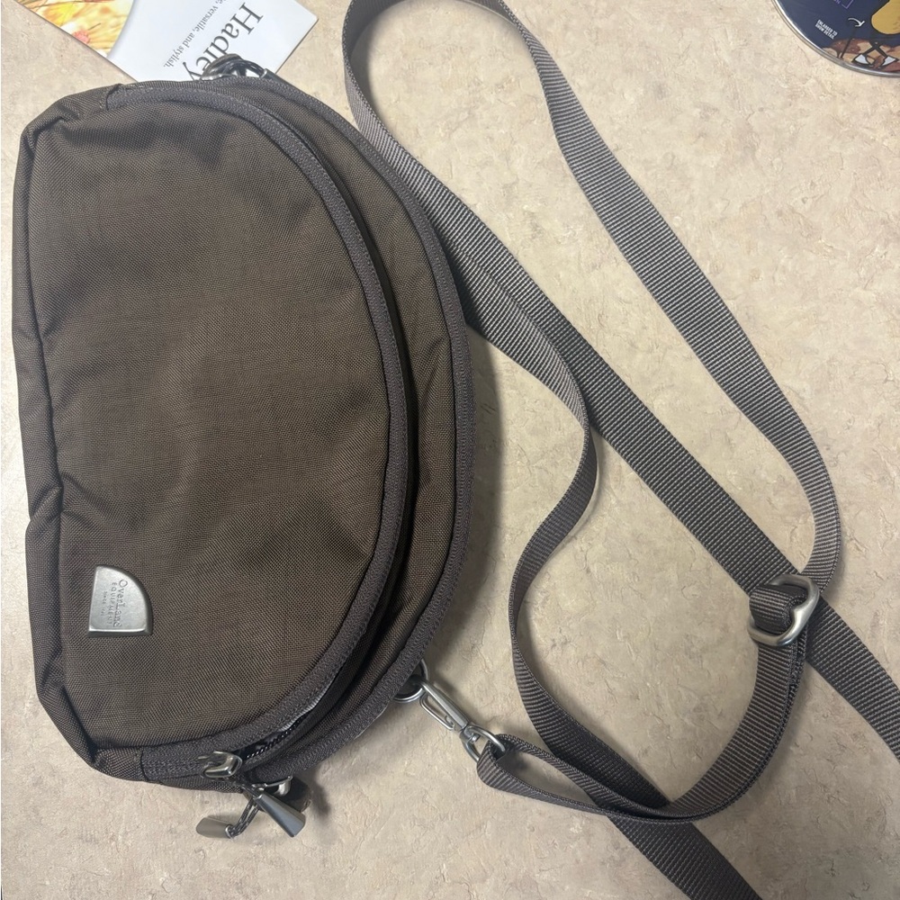 Brown Crescent Shoulder Bag with Durable Fabric